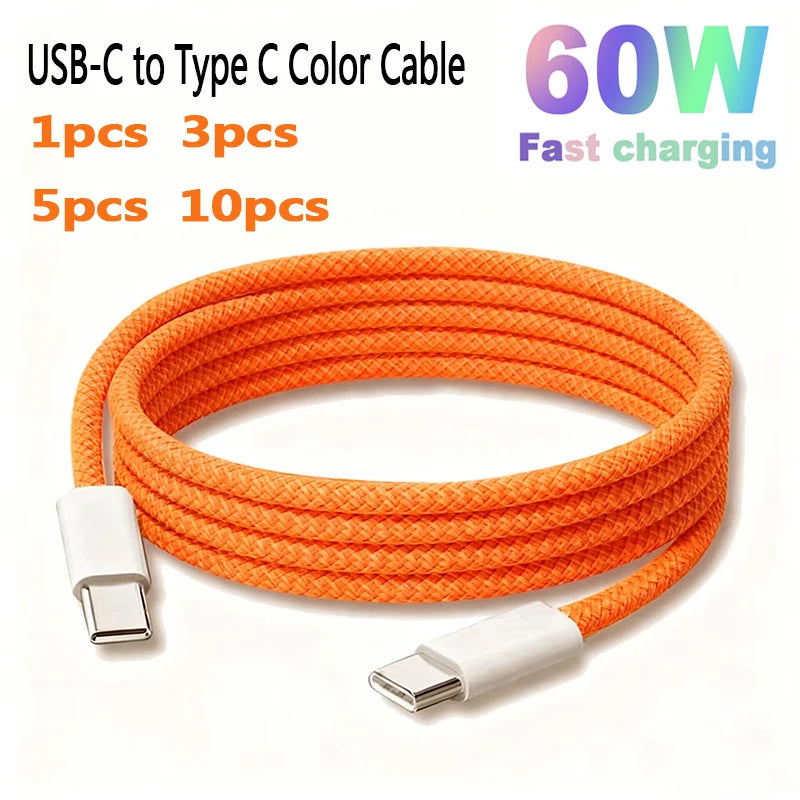PD 60W Fast Charging USB C to Type C Cable | Colorful Weaving Options