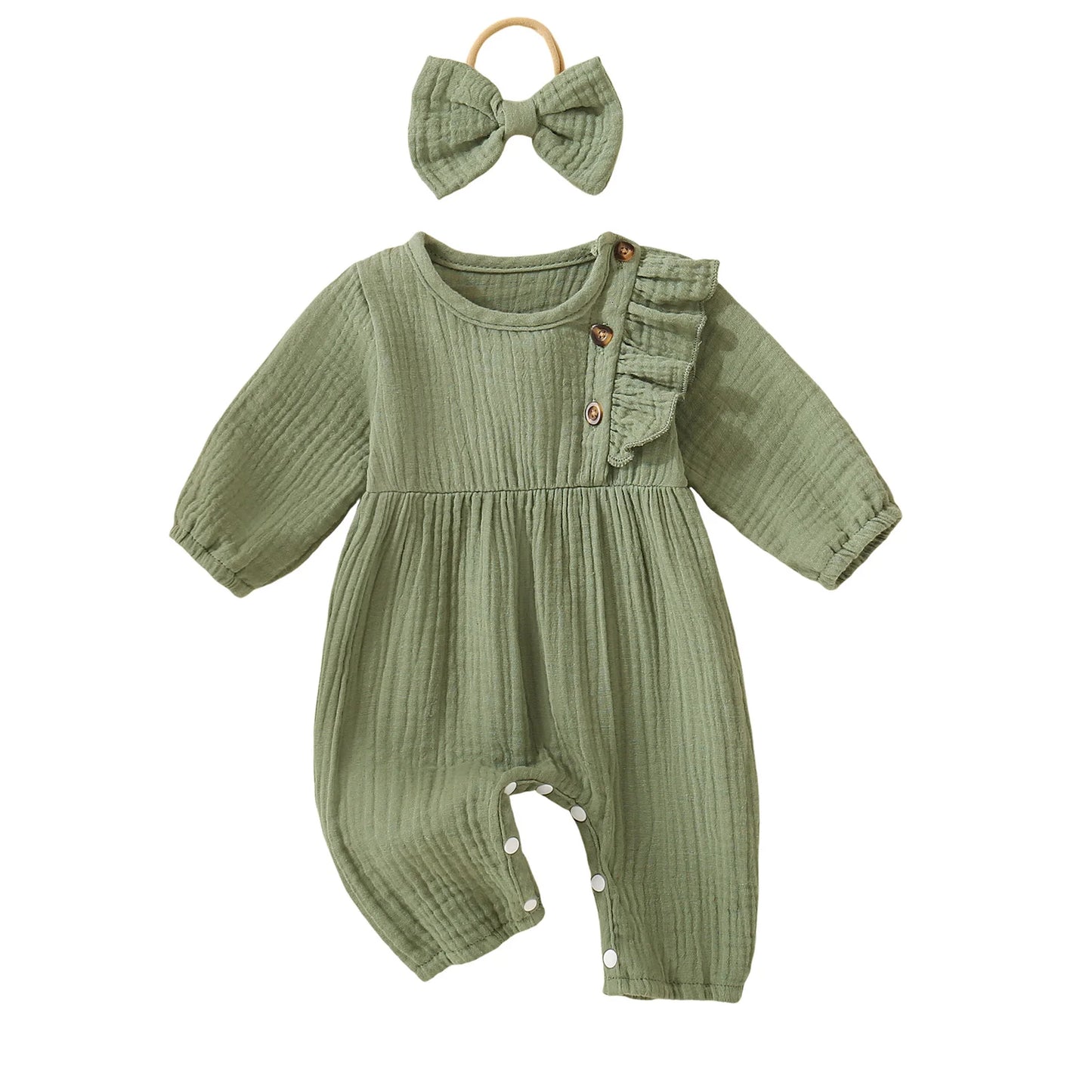 Stylish Green Infant Toddler Romper | Cozy Long Sleeve Crawling Suit