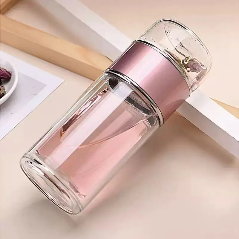 High Borosilicate Glass Double Layer Tea Infuser Water Bottle