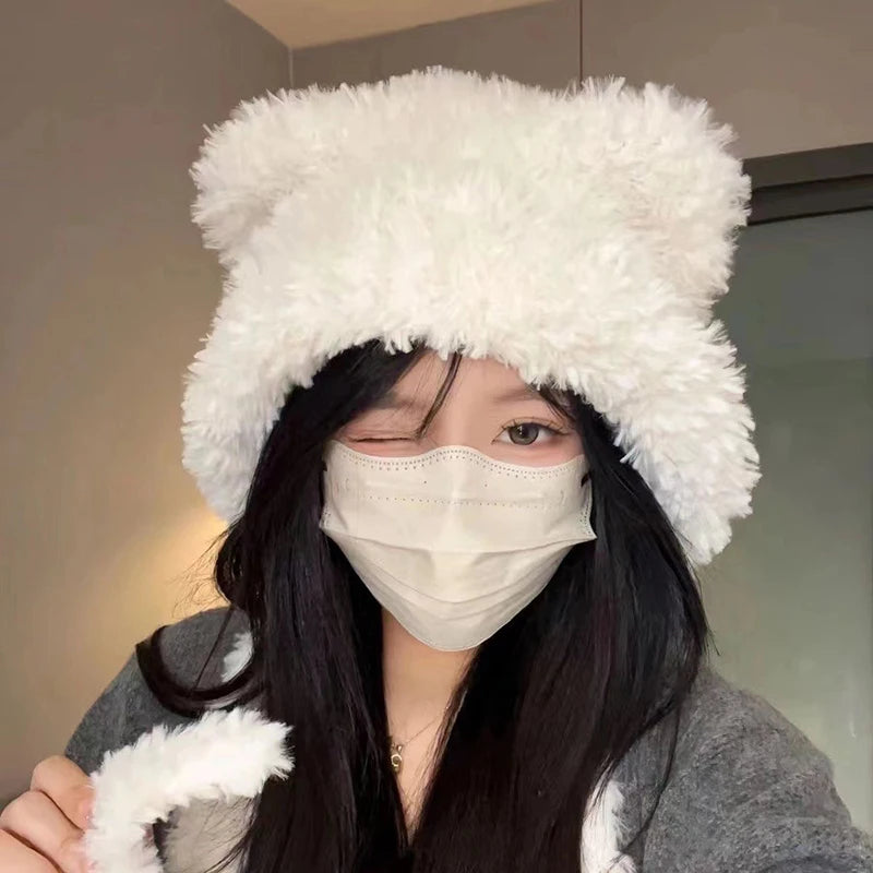 Women's Cute Bear Ears Plush Winter Hat | Stylish and Warm Beanie