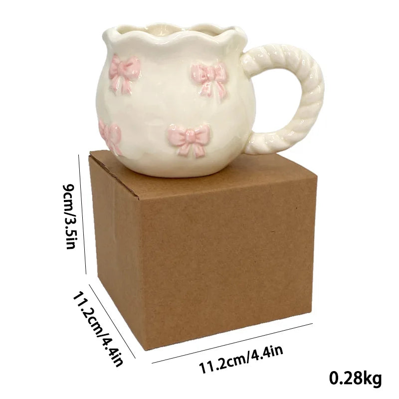 Cute Handmade Bow Ceramic Coffee Cup | Unique Gift Mug