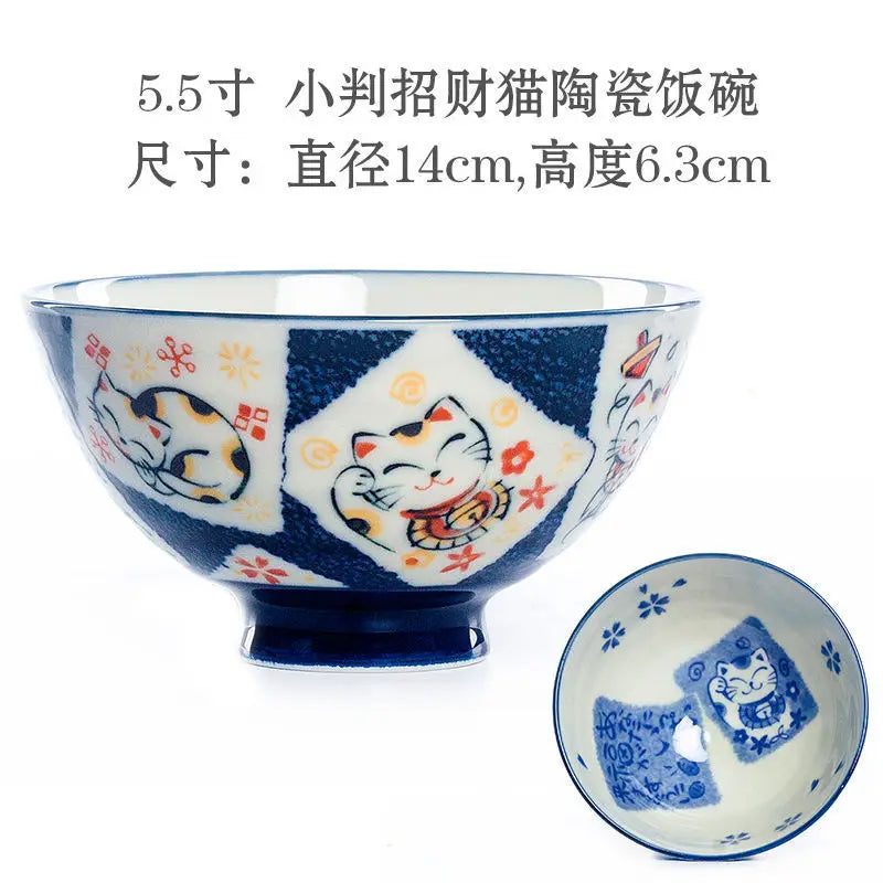 Cute Animal Ceramic Bowls | Adorable Lucky Cat Rice Bowl