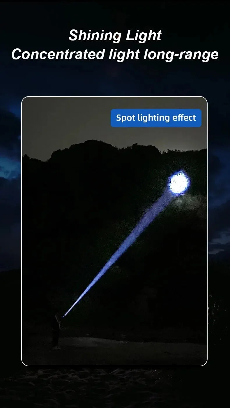 High Power Long Range LED Flashlight | Zoom & Colorful Light