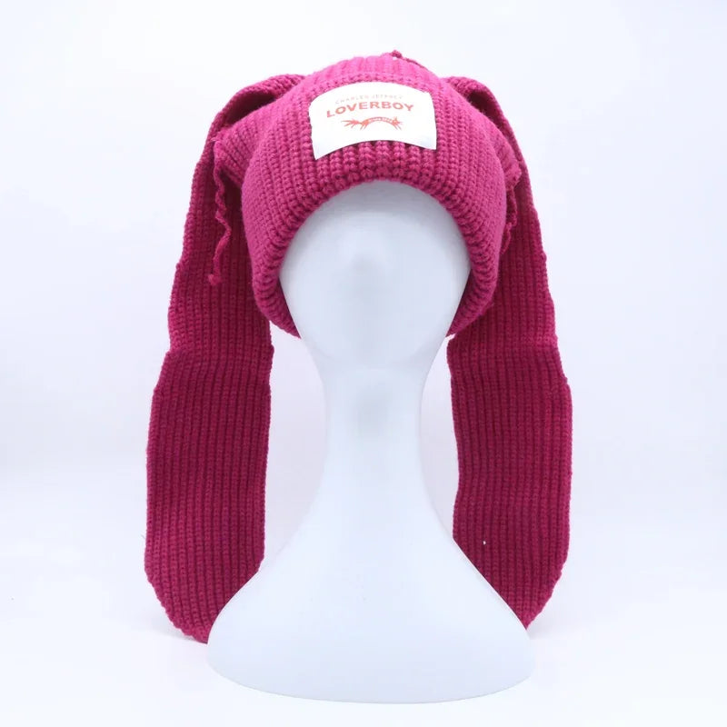 Unisex Long Fox Ears Knitted Beanie | Y2K Bunny Rabbit Hat