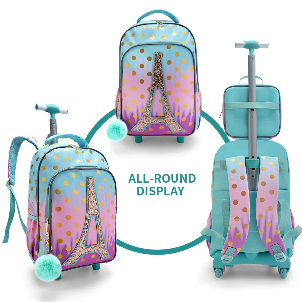 3PCS Rolling Backpack Set for Girls | Stylish School Bag