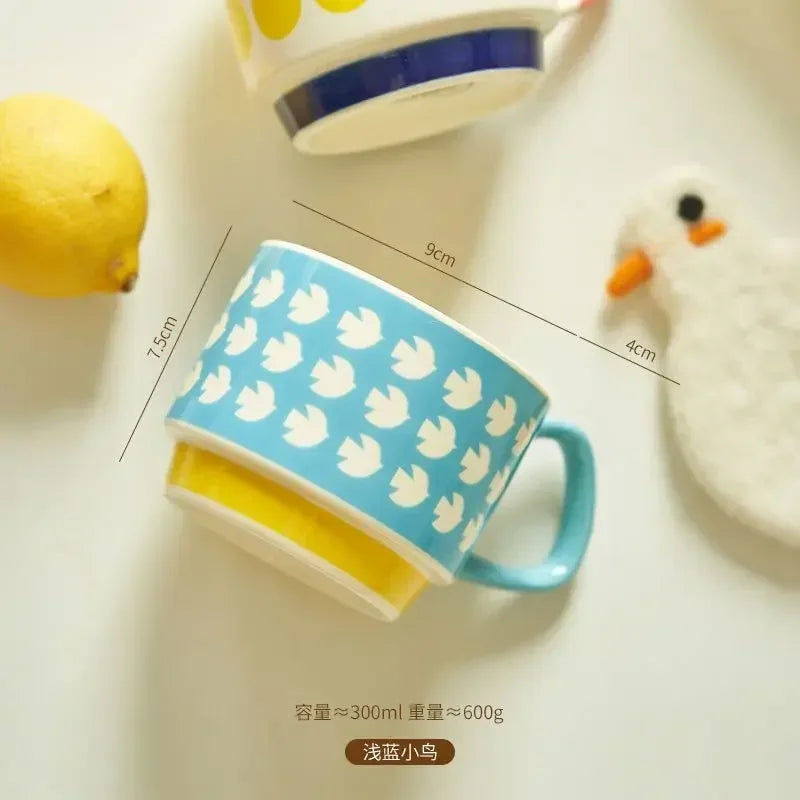 300ml Japanese Flower Ceramic Mug Set | Retro Drinkware for All Occasions