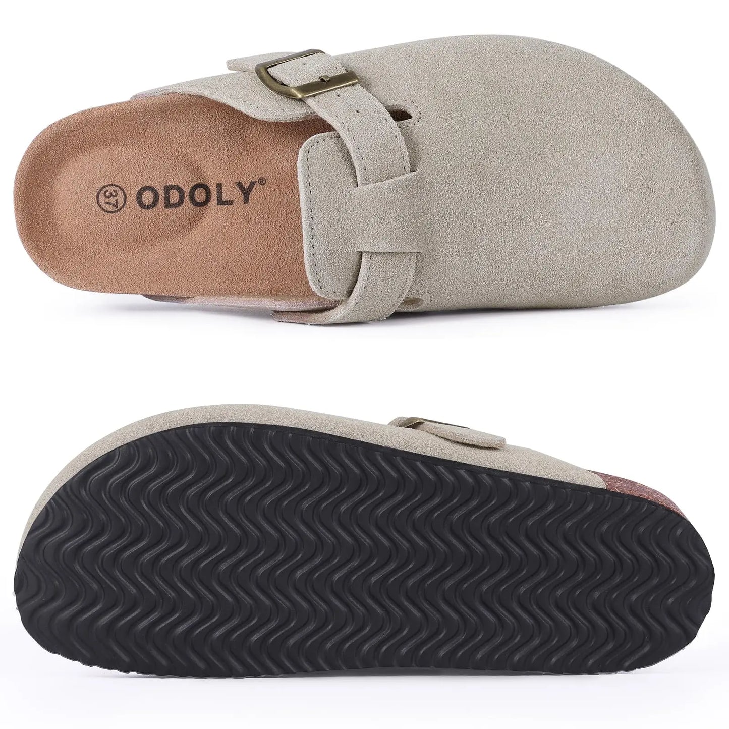 Women's Adjustable Buckle Cork Clogs | Comfortable Suede Slippers