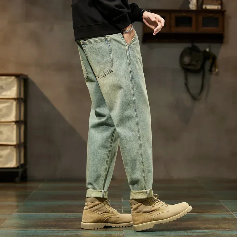 2026 Loose Retro Harem Jeans — Minimalist Solid Color Men’s Casual Pants, Comfortable Mid-Waist Relaxed Fit for Daily Wear