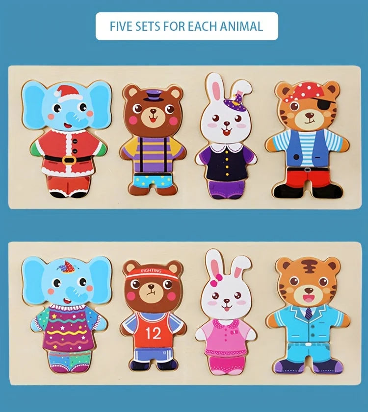 25Pcs Animal Dress-Up Wooden Play Set | Engaging Montessori Toys