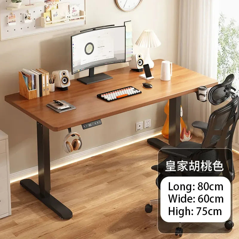 Electric Height Adjustable Solid Wood Computer Desk for Home & Office