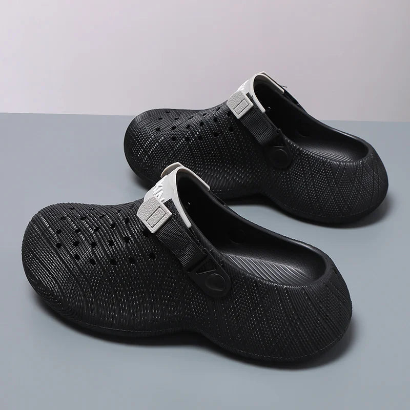 Men Thick Sole Clogs Breathable Hollow Out Non-slip Garden Shoes Outdoor Beach Slippers Slip On Platform Sandal Summer Walking