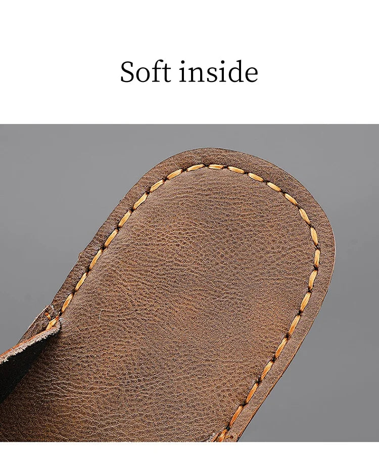 Men's Luxury Leather Slippers | Non-Slip Casual Wear for Summer