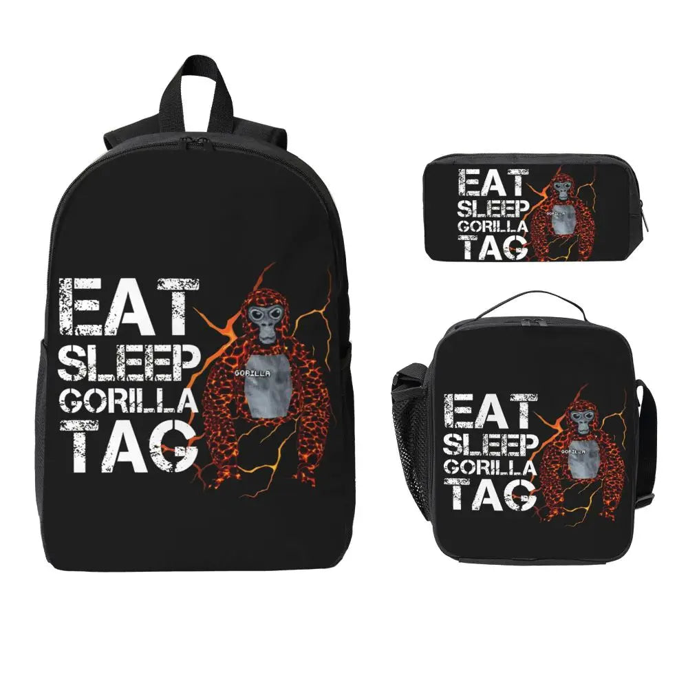 Stylish Black and White Gorilla Backpack Set for Teens | Versatile Bags