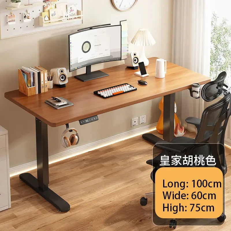 Electric Height Adjustable Solid Wood Computer Desk for Home & Office