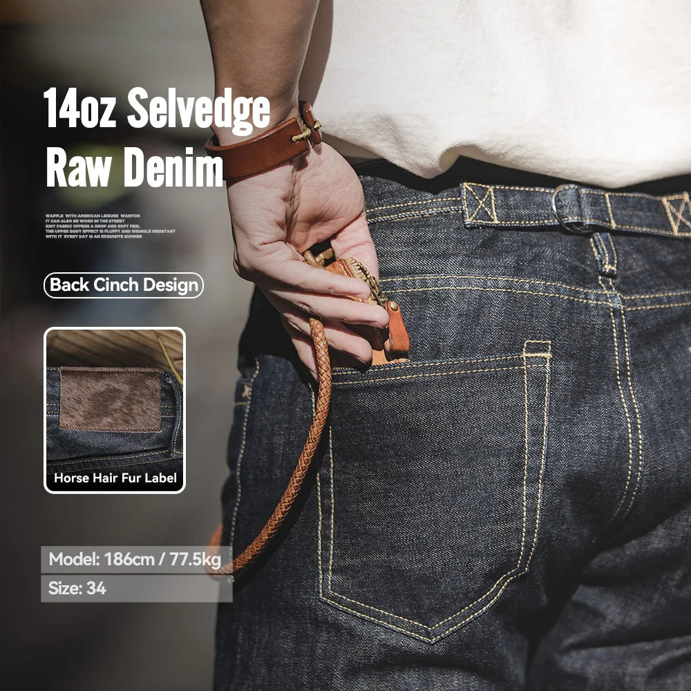 Men's 14oz Raw Selvedge Denim Jeans | Vintage Straight Fit Style