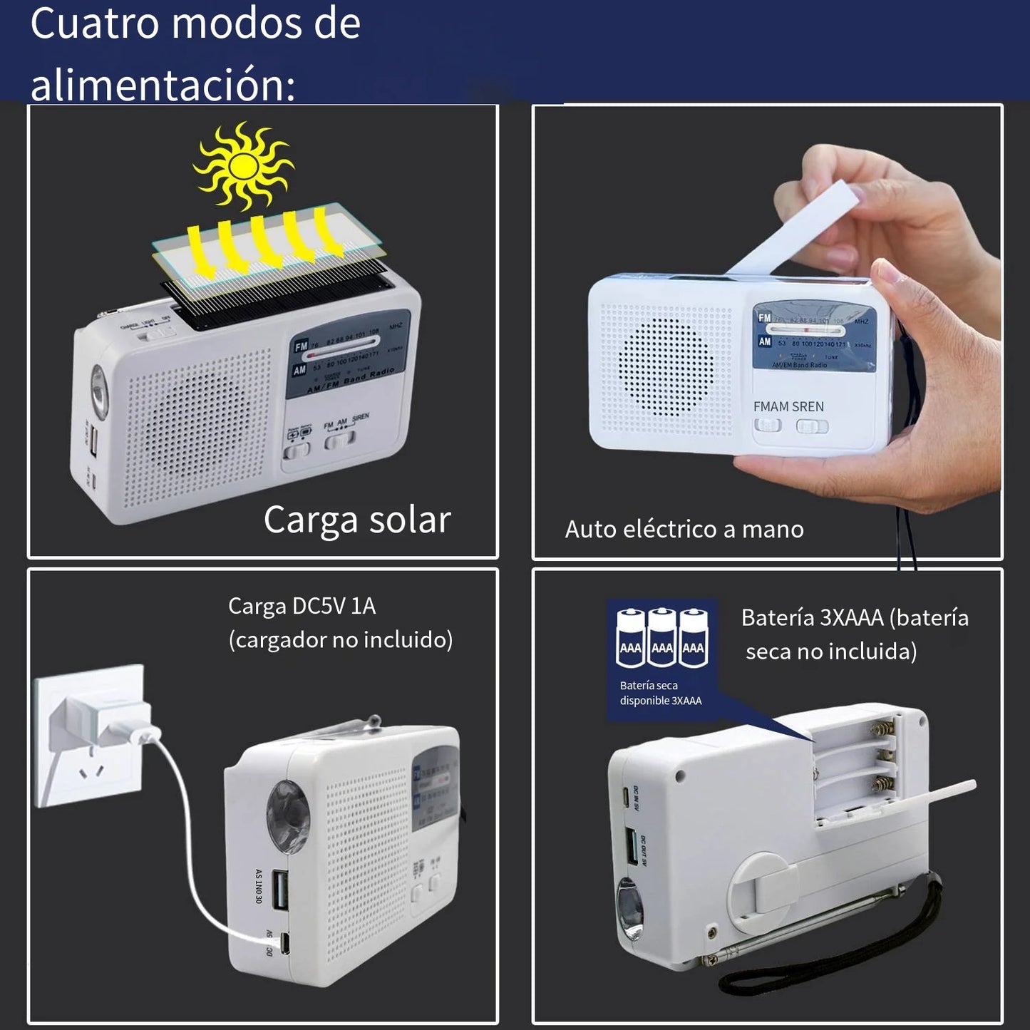 Versatile Solar-Powered Hand Crank Radio Flashlight Charger