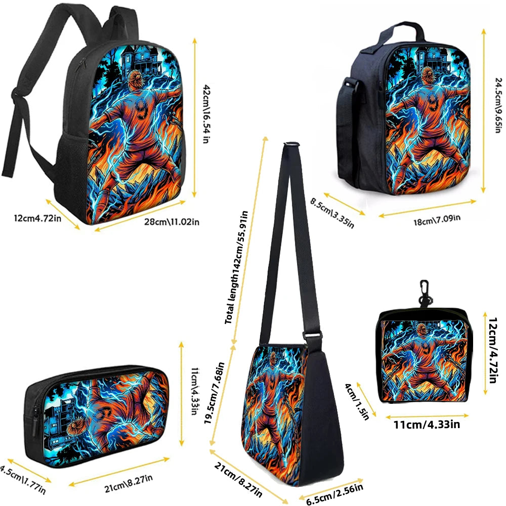 Large-Capacity Soccer Star Pattern Backpack Set | Casual Style