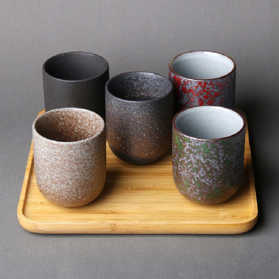 Tazas de té de cerámica vintage | Vajilla de gres ecológica