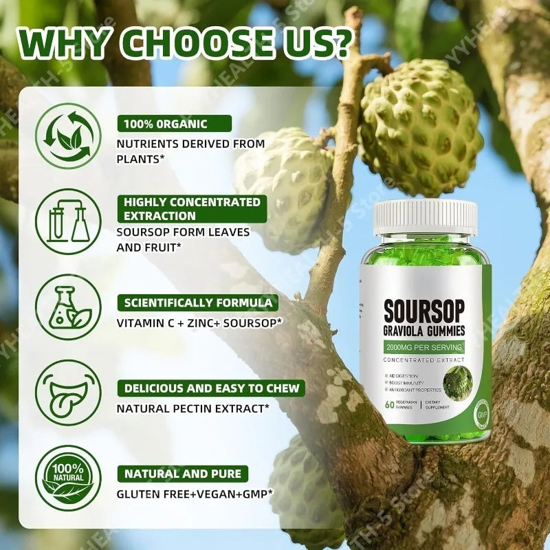 Soursop Graviola Gummies with Vitamin C & Zinc for Wellness