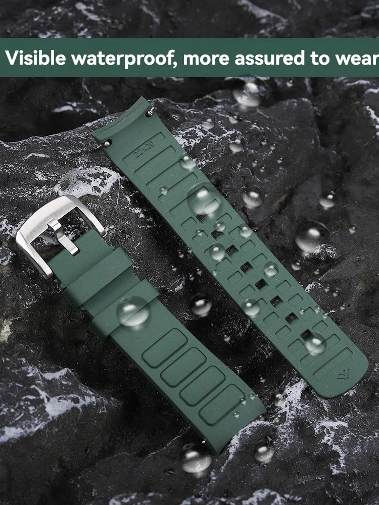 22mm Rubber Watch Strap | Stylish Black/Grey Fluoroelastomer Band