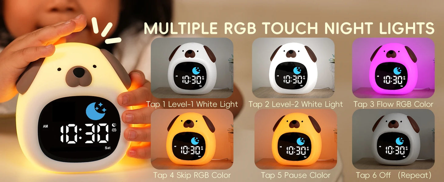 Cute Puppy-Shaped Kids Alarm Clock | Toddler Sleep Training Light