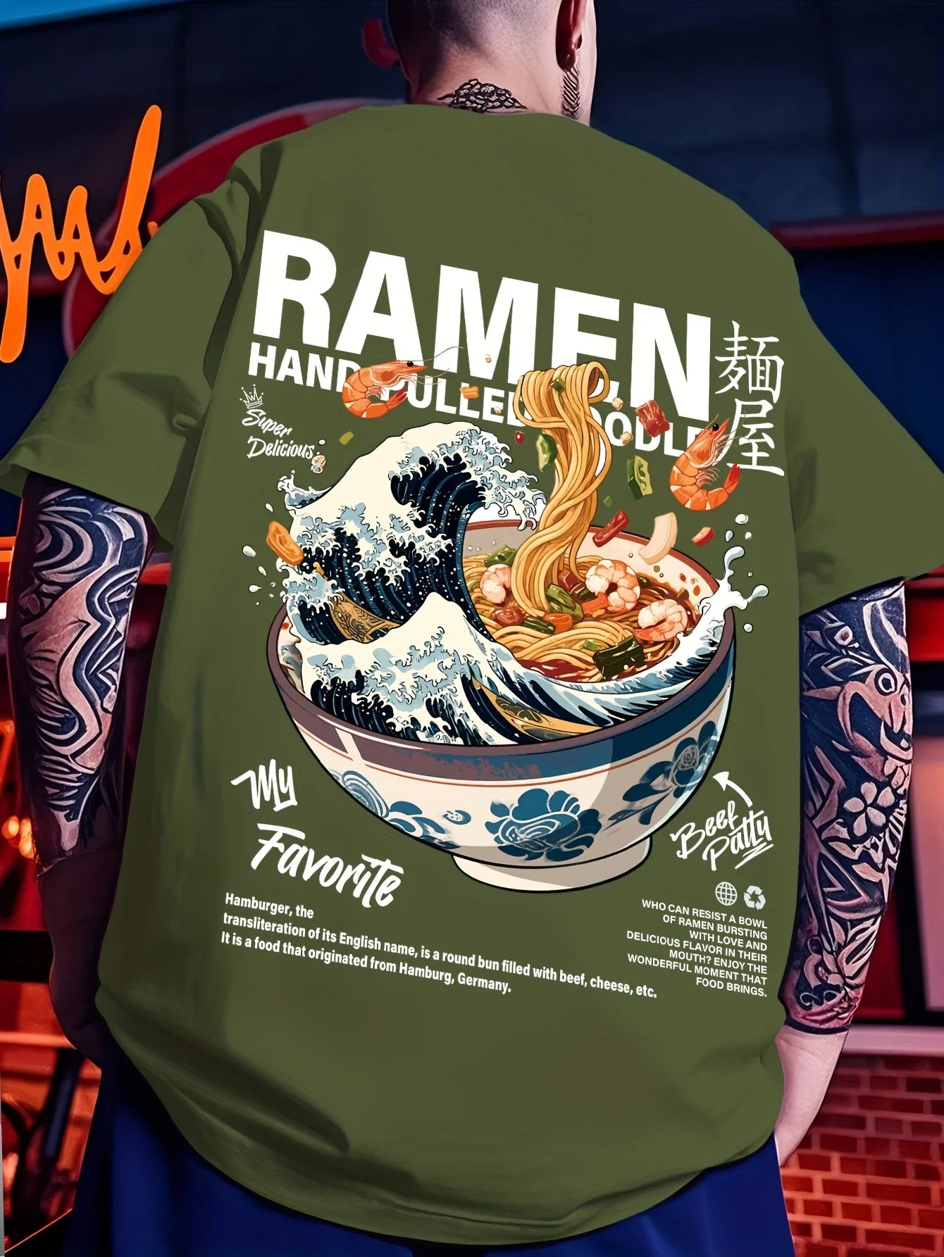 Men's Casual Summer T-Shirt with Japanese Wave Graphic Print
