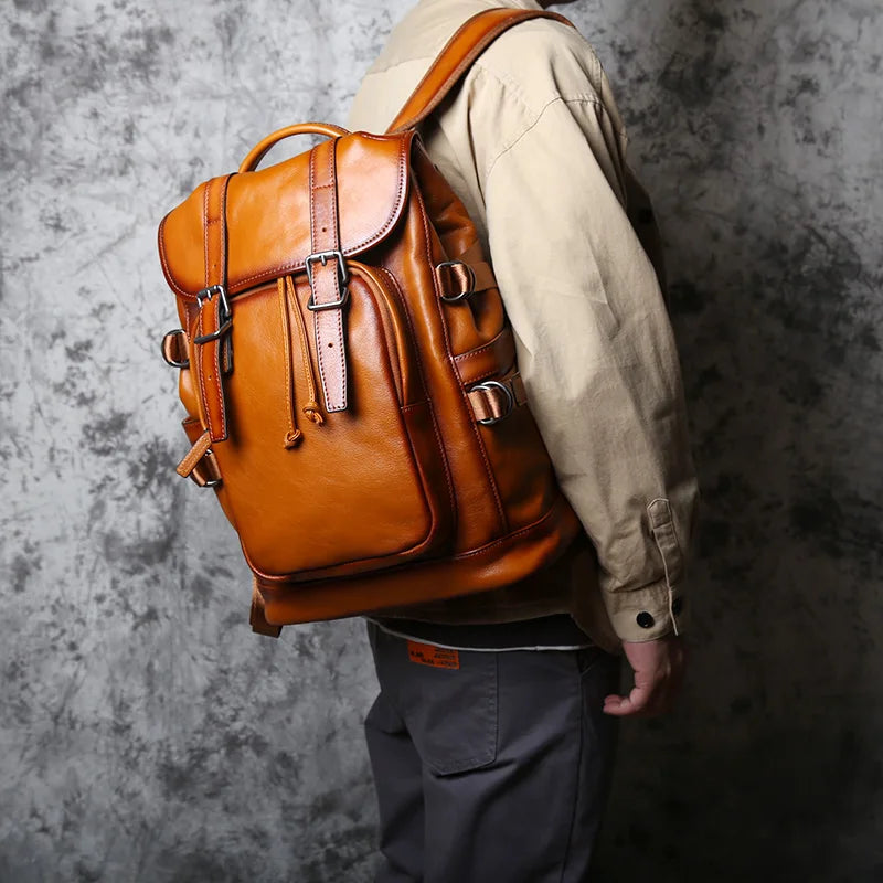 Mochila retro de cuero para hombre | Elegante bolso de viaje y escolar