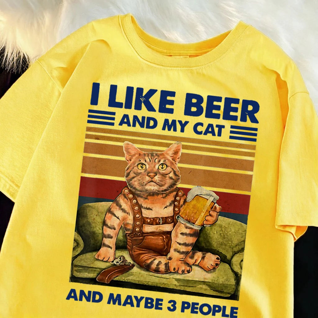 Men's Summer Cat and Beer Graphic T-Shirt | Soft Cotton Tee