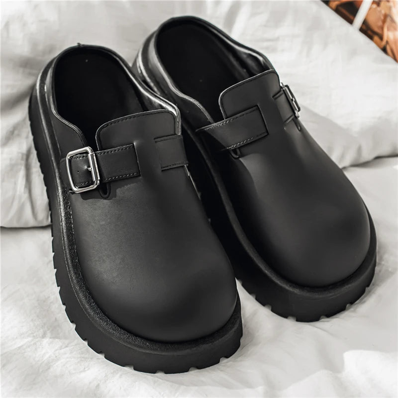 Men's Casual Leather Half Slippers | Non-Slip Summer Clogs