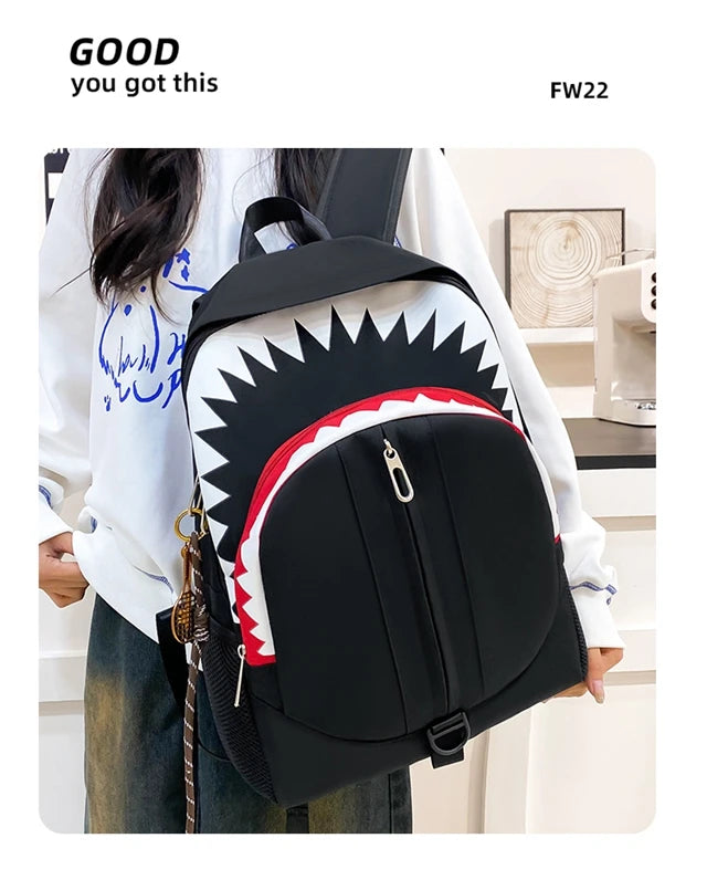 Luminous Shark Mouth Backpack | Large Capacity USB Laptop Bag