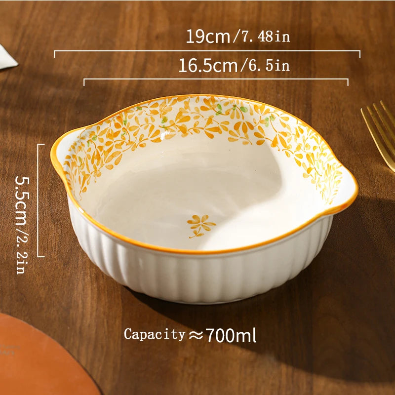 Ceramic Bowl Plate Set | Double Ear Floral Dinnerware