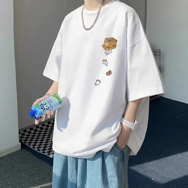 Men's Oversized Vintage Kitten Print Tee | Fashionable Casual Wear