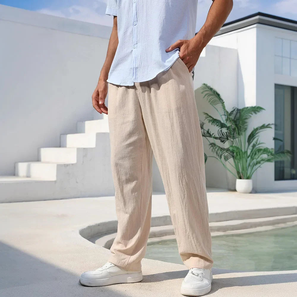 Men's Lightweight Cotton Linen Straight Leg Pants | Comfortable Casual Wear
