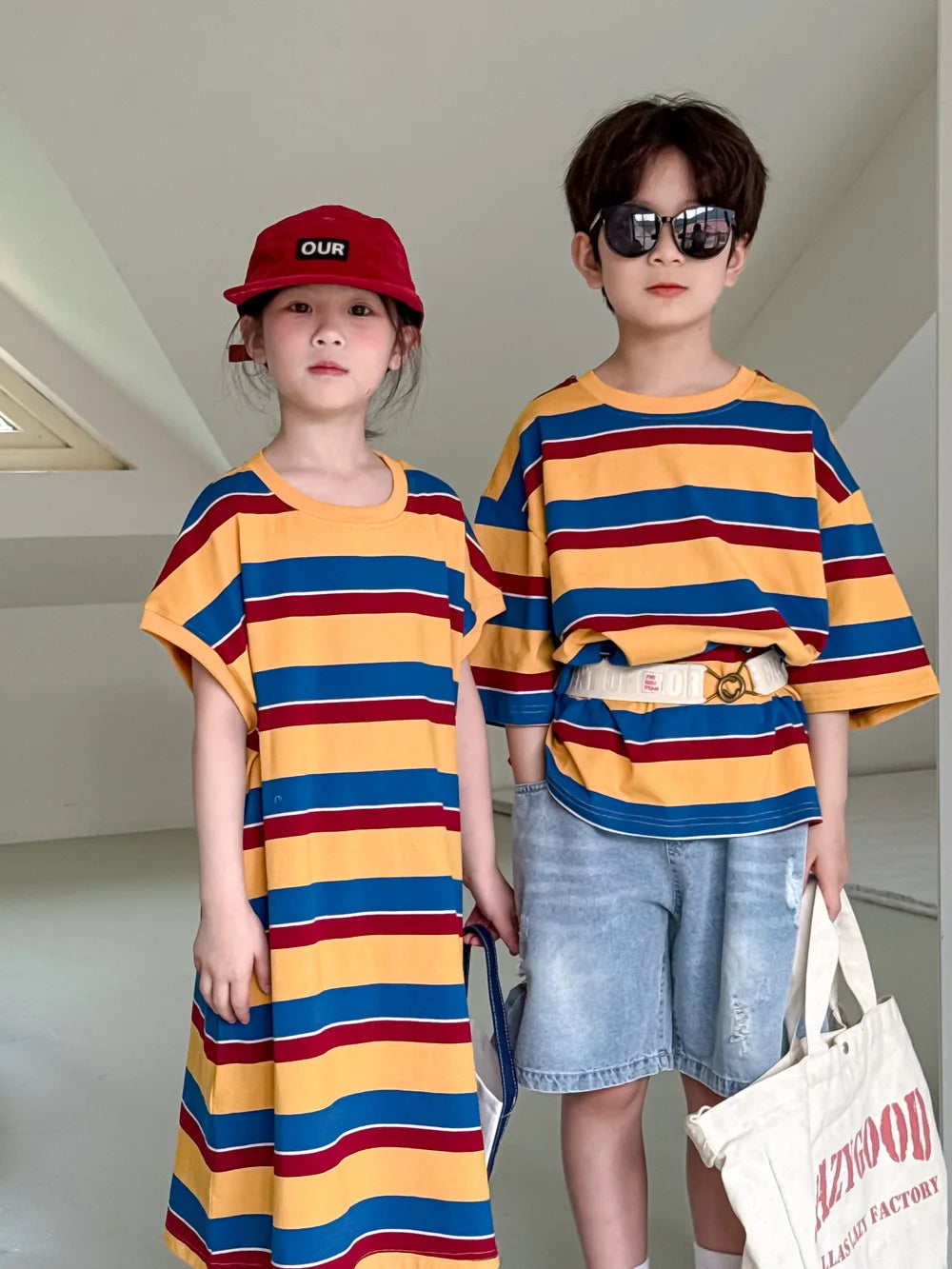 Children's Wide Striped Short-Sleeve T-Shirt for Summer Fun