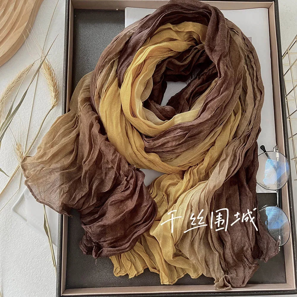 Elegant Women's Long Cotton Hemp Gradient Scarf for Winter Fashion