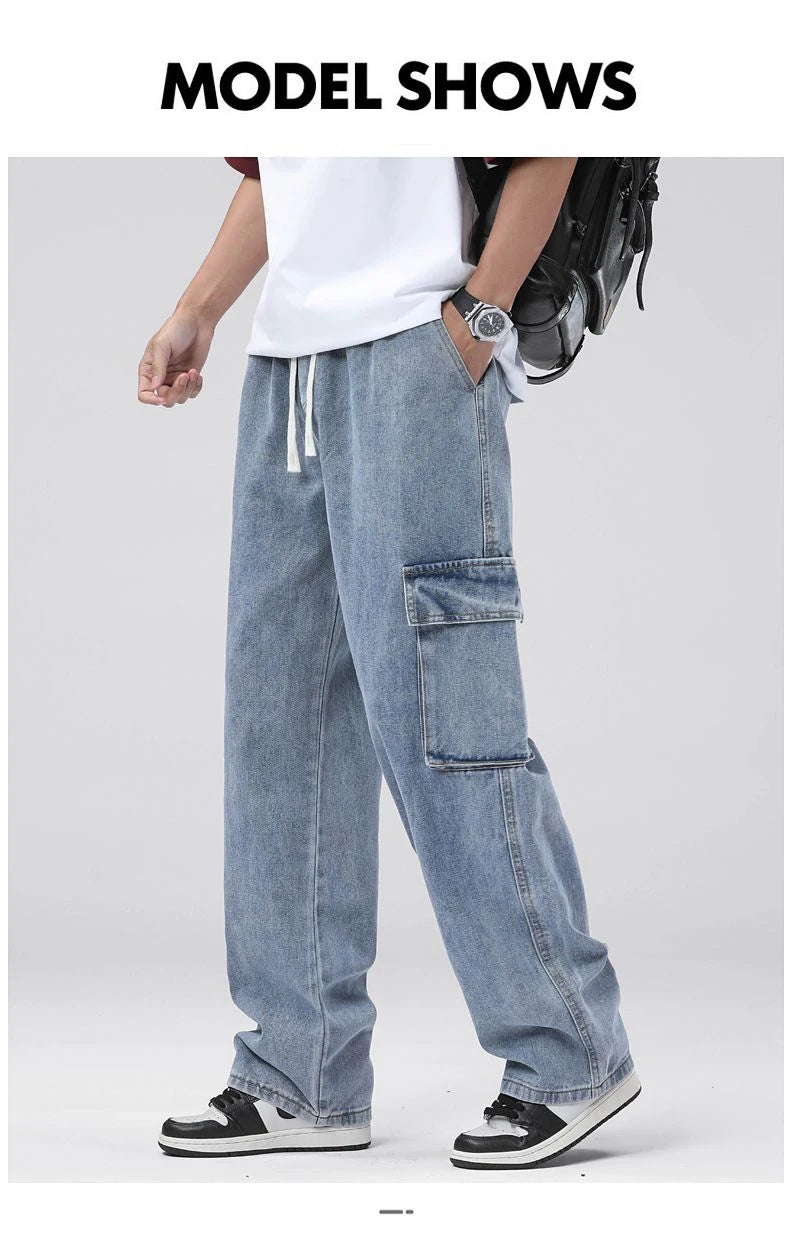 Men's Baggy Cargo Jeans with Elastic Waist | Casual Vintage Style