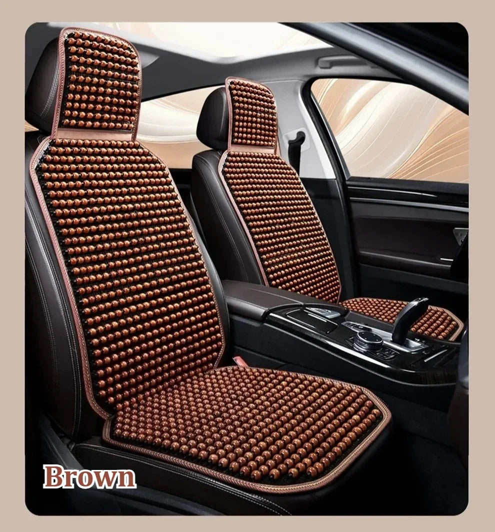 1pc Classic & Elegant Wooden Bead Car Seat Cushion – Natural Wood, Smooth & Breathable for Year-Round Comfort