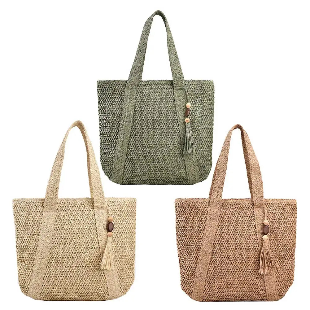 Stylish Hand-Woven Straw Beach Tote Bag for Women | Boho Chic