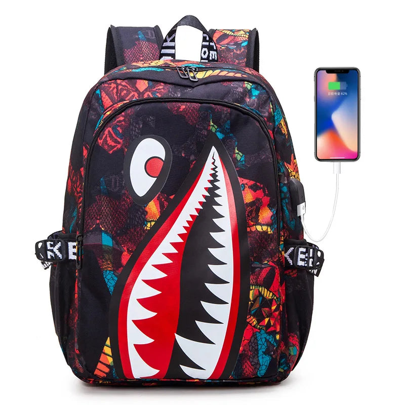 Cartoon Shark Print Backpack | Perfect School Rucksack for Kids