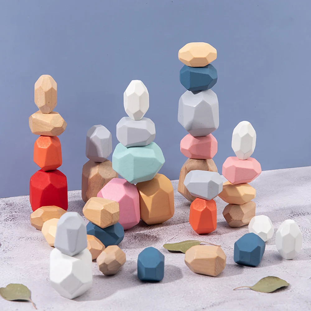 Wooden Sorting Stacking Rocks for Kids | Montessori Learning Toy