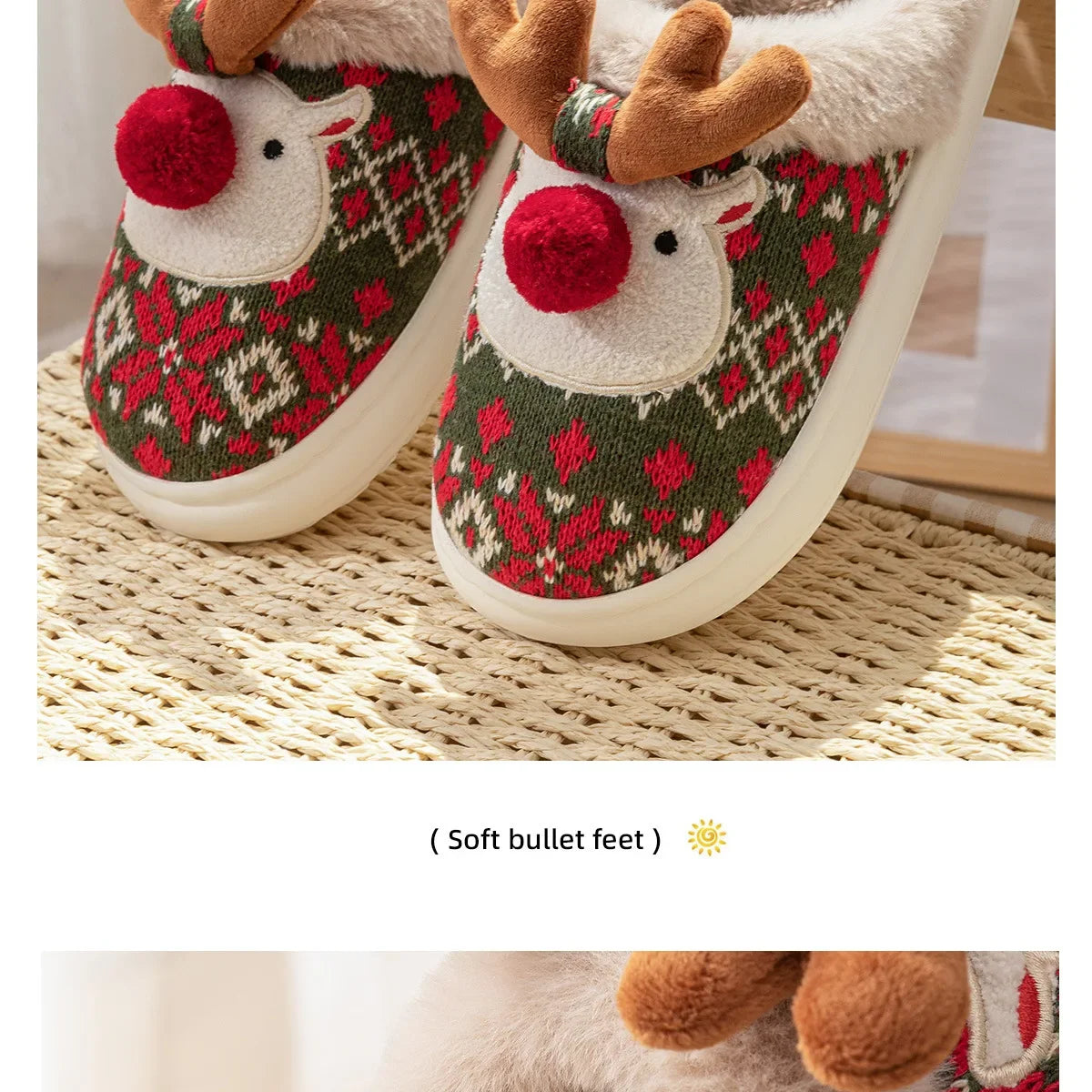Cozy Winter Cartoon Deer Plush Slippers | Warm Indoor House Shoes