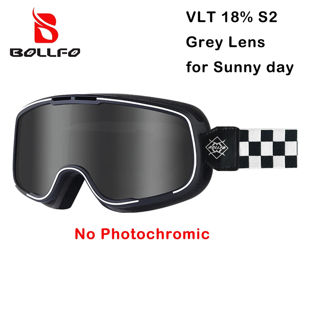 BOLLFO Photochromic Motorcycle Goggles Motorbike Eyewear OTG UV Protection Auto-tinting ATV Glasses Windproof Dirt Bike Goggles