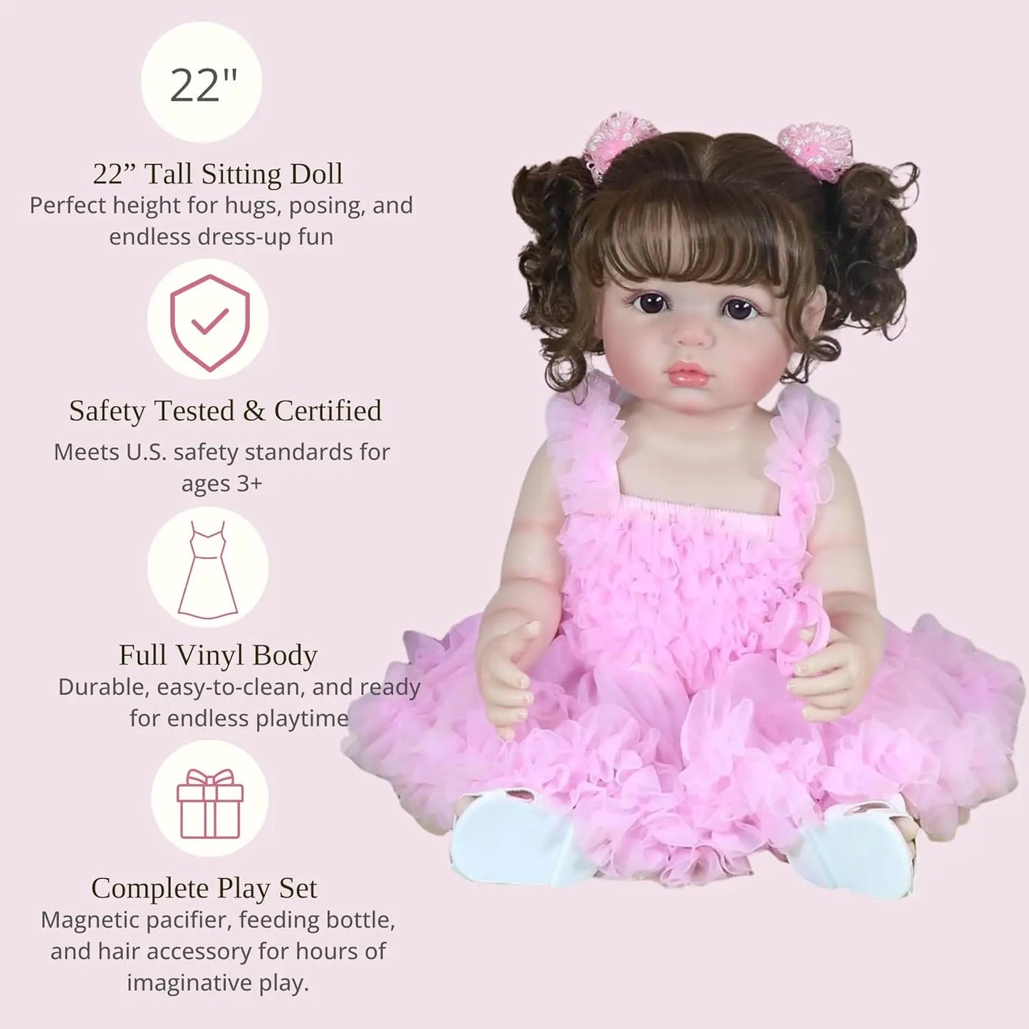 22" Realistic Reborn Baby Doll with Princess Outfit & Accessories