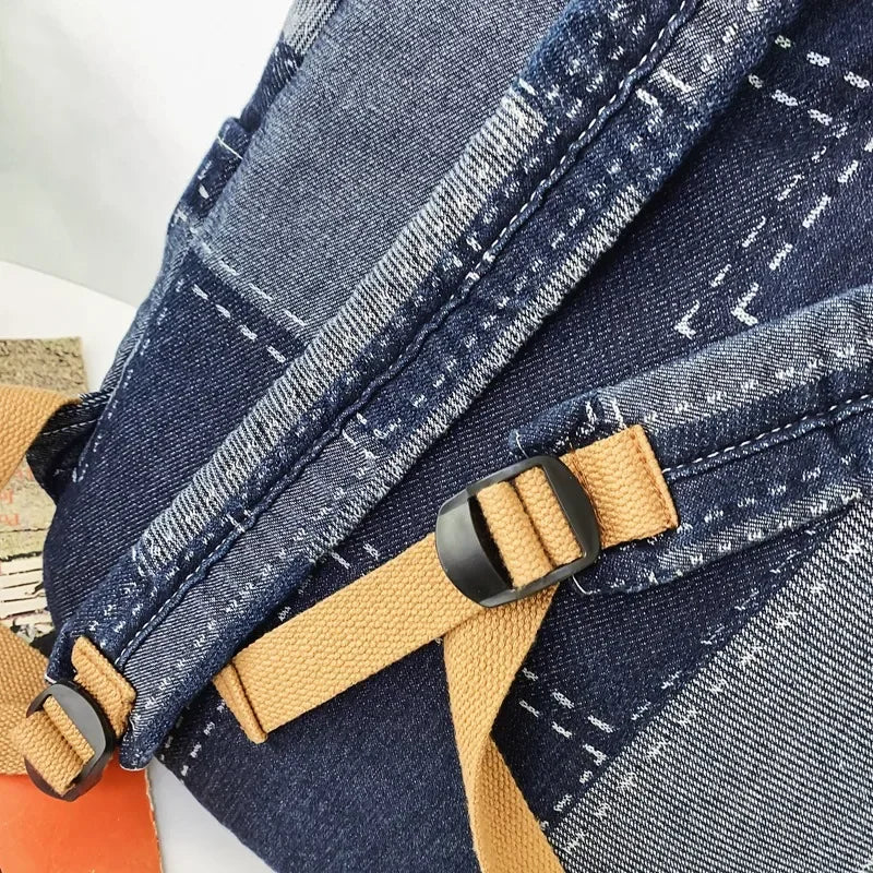 Trendy Washed Denim Backpack | Stylish College Laptop Bag
