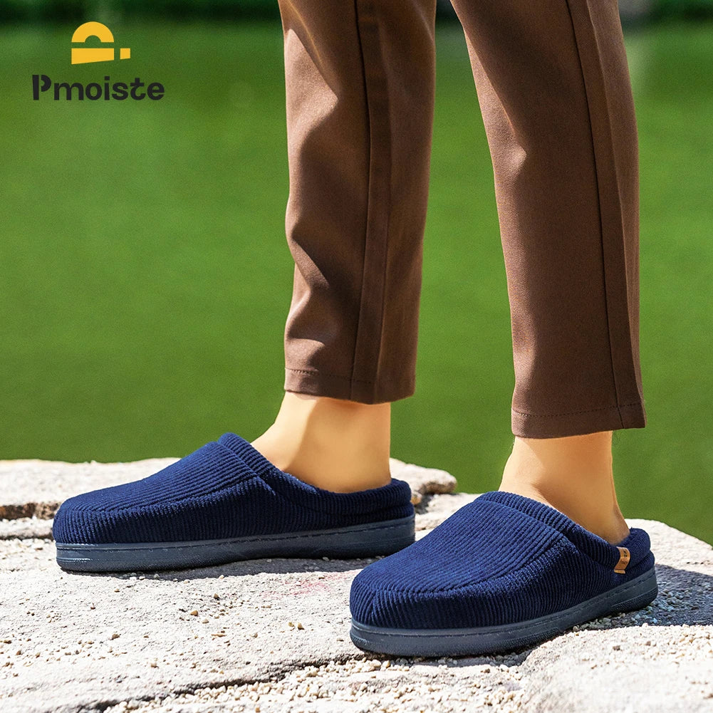 Men's Memory Foam Winter Slippers | Cozy Striped Indoor Shoes