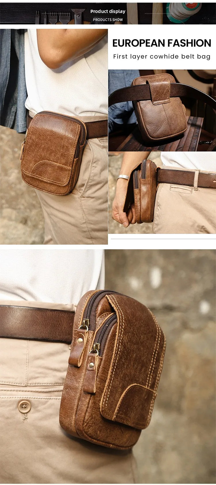 Men's Vintage Leather Waist Bag | Stylish Outdoor Sports Pack