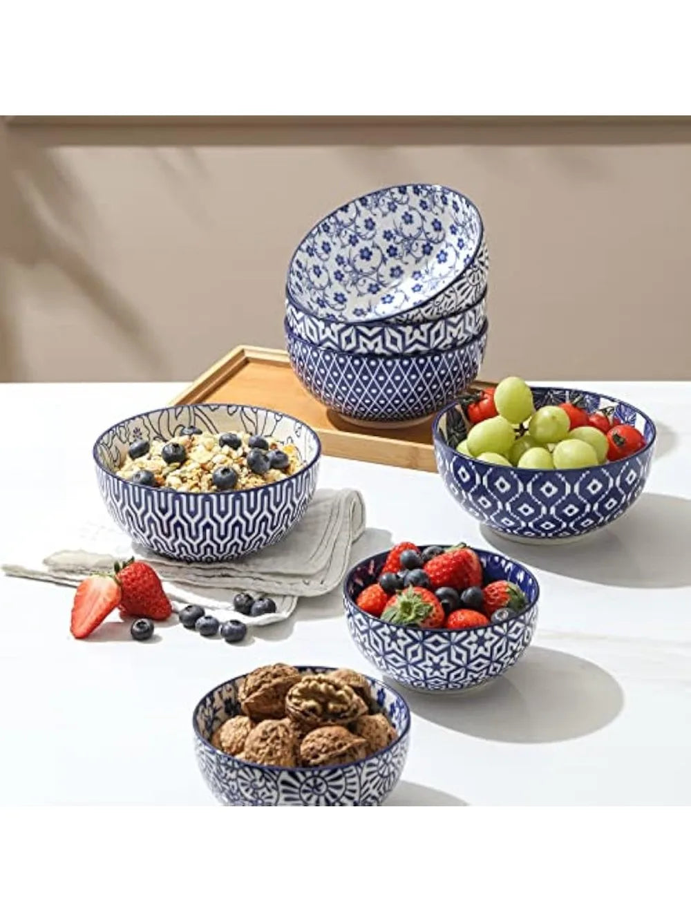 Set of 6 Vintage Blue Ceramic Cereal Bowls – Perfect for Meals