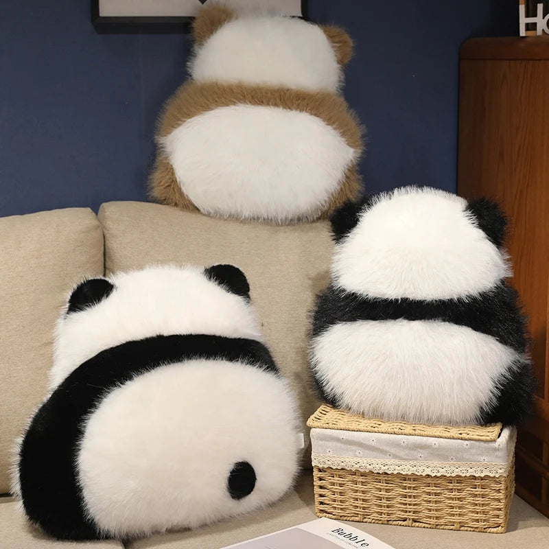 Super Fluffy Chocolate Panda Plush Cushion — Nordic Style Back-View Panda Hug Pillow, Soft Waist Support & Cute Sofa Decor