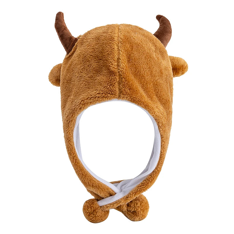 Unisex Funny 3D Bulls Head Plush Winter Beanie | Cozy Cartoon Hat