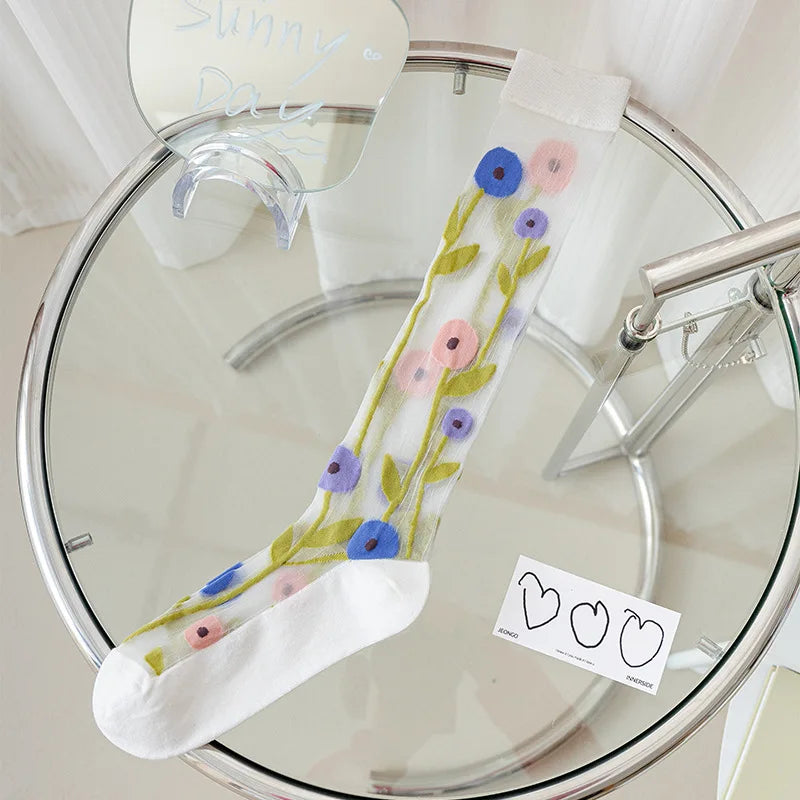 Floral Print Knee High Socks | Stylish Ultra-Thin Summer Stockings